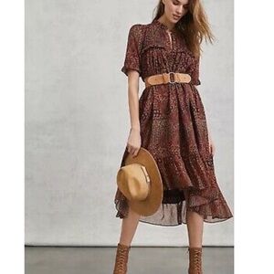 Anthropologie A line high low silk Prairie Cottagecore Petite gorgeous dress Xs